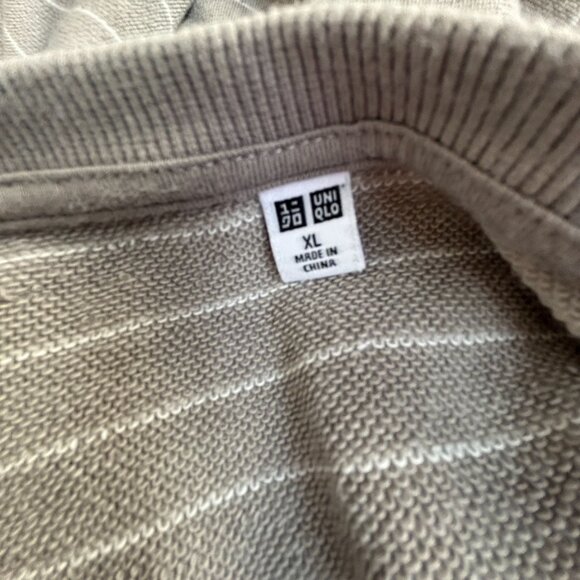 Uniqlo Unisex XL Striped Crew Neck Sweater Cotton Blend Stretch Pullover Brown - Picture 3 of 8